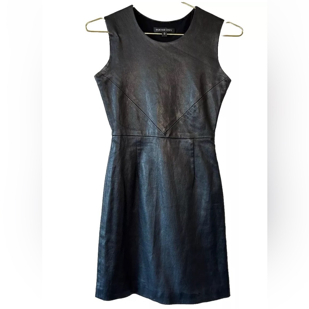 Porter Grey Leather Mini Dress Size 0 LBD Timeless Luxury Whimsigoth Classic